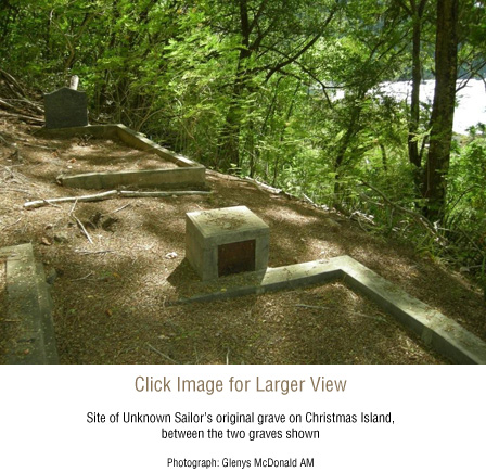 Site of Unknown Sailors original grave on Christmas Island, between the two graves shown.