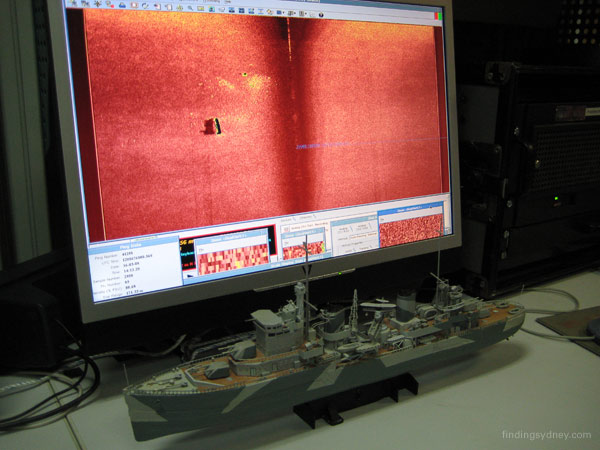 High detail sonar image of the Sydney hull and debris field using a 1.5km swathe.