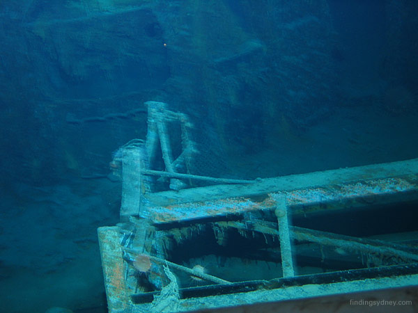 Close-up of the port side cradle for the aft 27 foot whale boat, which is missing from the wreck.