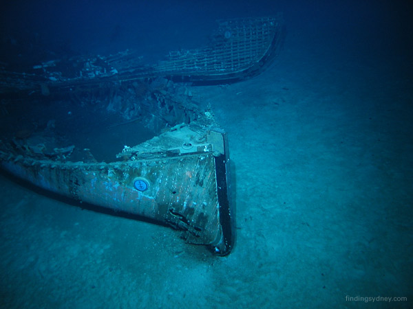 One of Sydney’s life boats on the sea floor with the official badge visible.