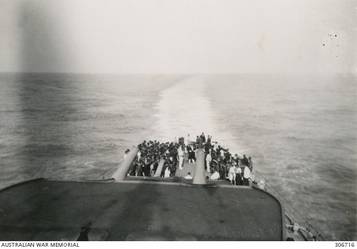 1940-06-28. FUNERAL SERVICE ON BOARD THE CRUISER HMAS SYDNEY (II) FOR TWO SEAMEN FROM THE ITALIAN DESTROYER ESPERO. (NAVAL HISTORICAL COLLECTION).