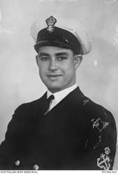 Studio portrait of 24227 Engine Room Artificer 4th Class (ERA4) Robert Henry Hill, HMAS Sydney II, of North Edwardstown, SA. He was one of 645 crew who were killed during the HMAS Sydney's engagement with the German auxiliary cruiser HSK Kormoran on 19 November 1941, aged 26. ERA4 Hill's father, 6571 Private Harry Rogers Hill, 27th Battalion, had served during the First World War and was killed in action in Belgium on 26 September 1917. His brother, 407768 Flight Sergeant Ronald James Hill, No. 18 Squadron RAAF, was later killed on operations over Darwin on 5 April 1943.