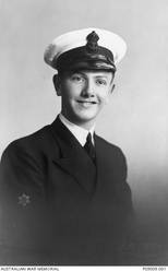 Studio portrait of 24576 Officer Steward Lionel Rothbaum, HMAS Sydney II, of Narembeen, WA who enlisted in the RAN on 5 September 1940. Steward Rothbaum was killed in action, aged 19, when HMAS Sydney II was sunk in the Indian Ocean by the German auxiliary cruiser Kormoran on 20 November 1941.