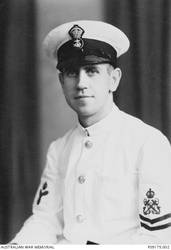Studio portrait of 19480 Petty Officer Stoker (PO Sto) Allan Ridley Morton Buchanan, HMAS Sydney II, of Malvern, Victoria. PO Sto Buchanan enlisted in the RAN on 4 December 1929. He was killed in action, aged 33, when HMAS Sydney II was sunk in the Indian Ocean by the German auxiliary cruiser Kormoran on 20 November 1941.