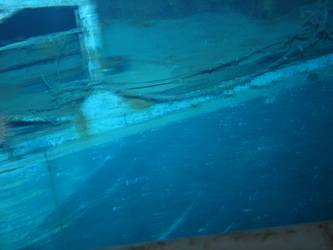 Ship's side below cradle for port 27-foot whaler