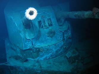 B turret showing hit beneath sighting port an on barbette