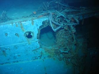 Shell hits on port side of ship in vicinity of galley