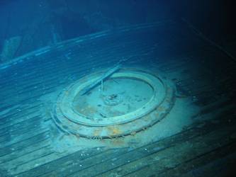 Pedestal for S1 4-inch HA gun forward end of stbd gun deck