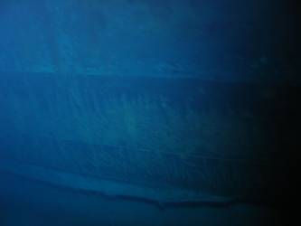 Ship's stbd bilge keel resting on bottom