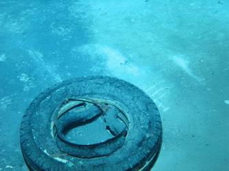 Tyre with white band around tread pattern - possibly from aircraft?