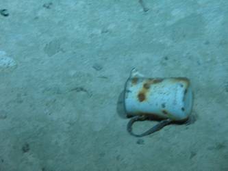 Enamel jug on seabed
