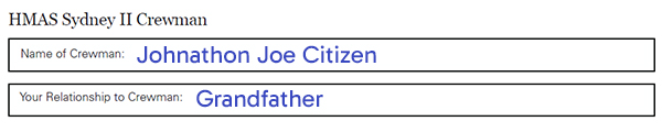 Second section of the form, the crewman's name and relation.