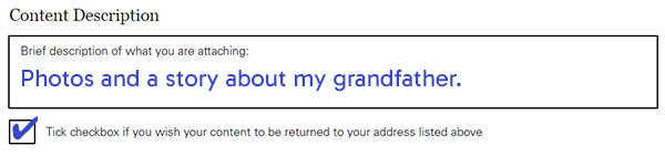 Third section of the form, a description of the content.