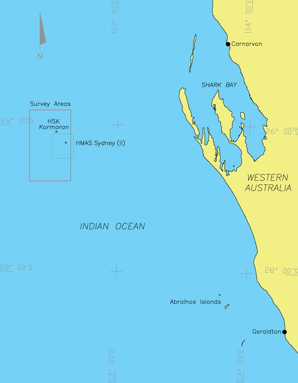 Diagram showing the survey location off the coast of WA near Shark Bay.