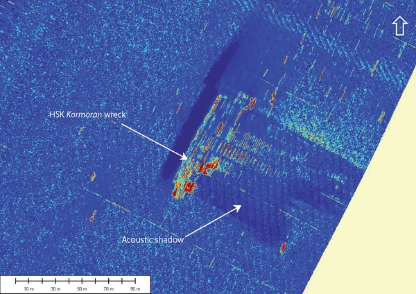 Swath sonar image with annotations